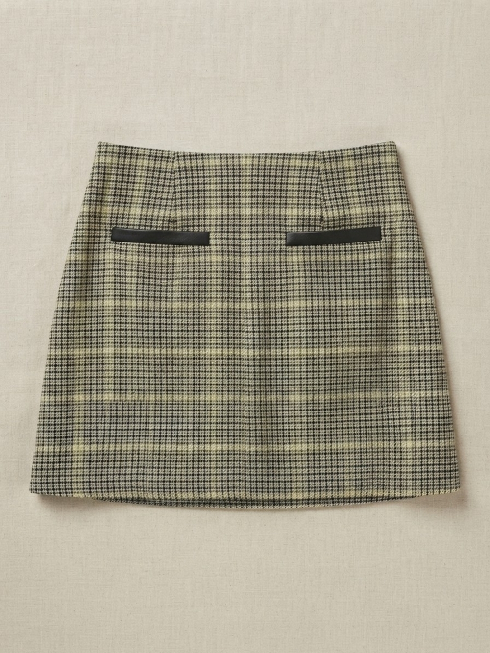 A.L.C. Plaid Mini Skirt Sz 6 NWT Black Green Yellow Faux Leather Trim